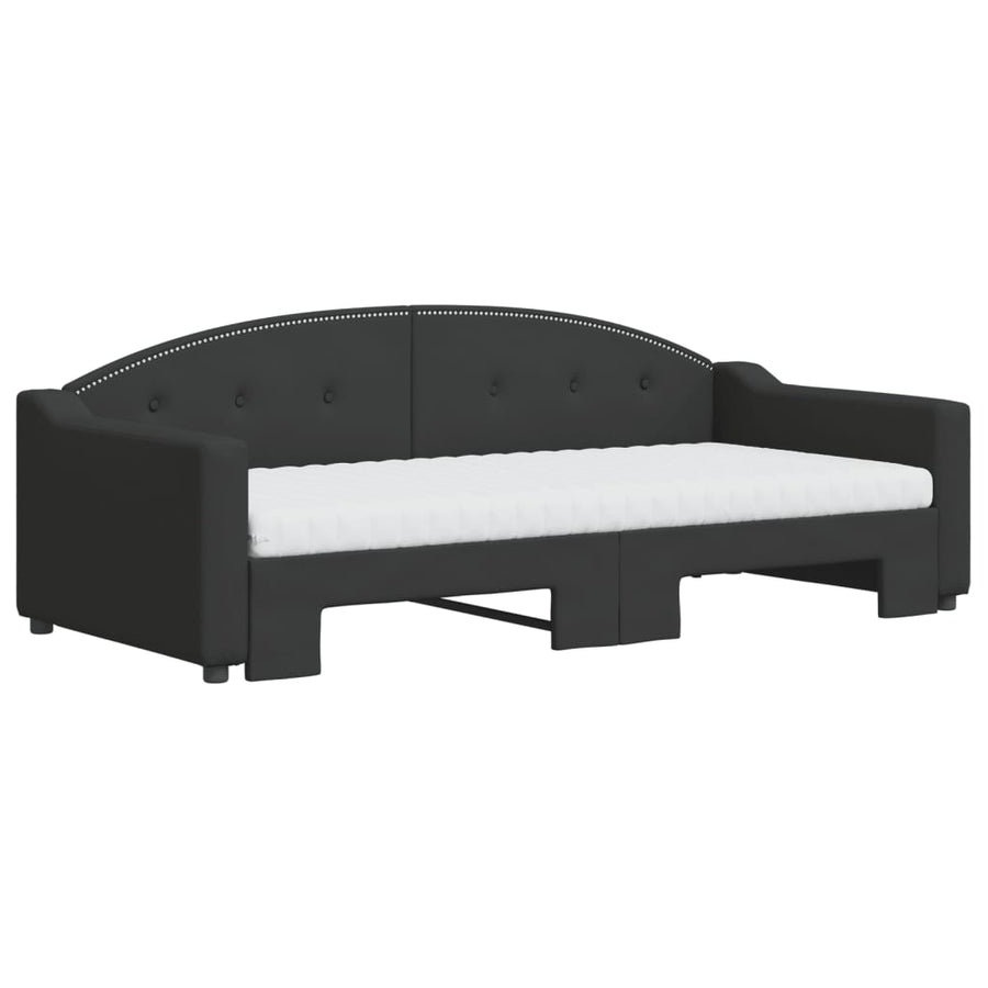 Slaapbank Sen Stof 90 x 190 cm Zwart met onderschuifbed en matras