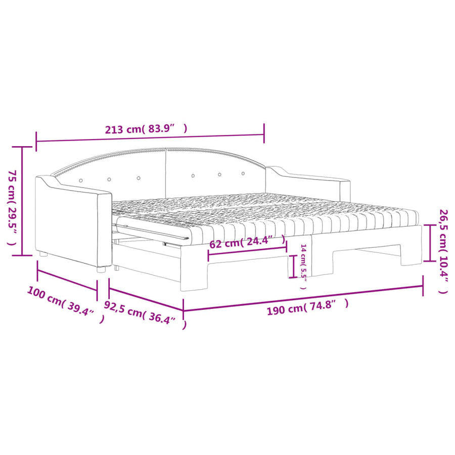 Slaapbank Sen Stof 90 x 190 cm Zwart met onderschuifbed en matras