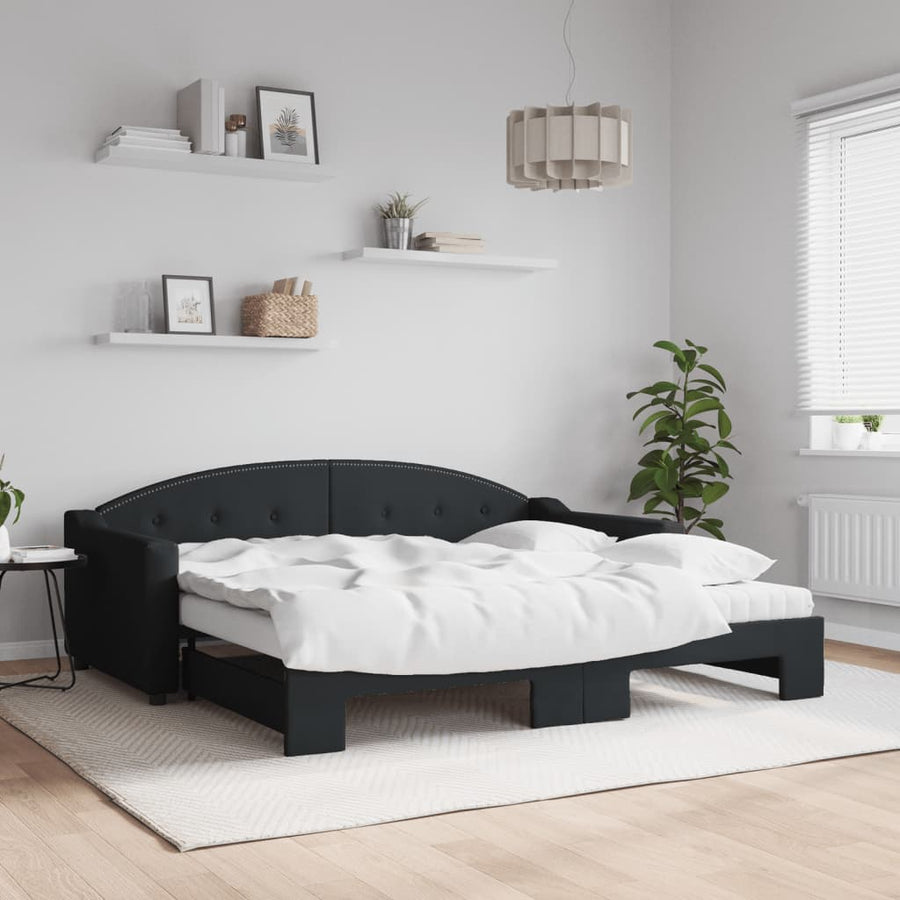 Slaapbank Sen Stof 90 x 190 cm Zwart met onderschuifbed en matras