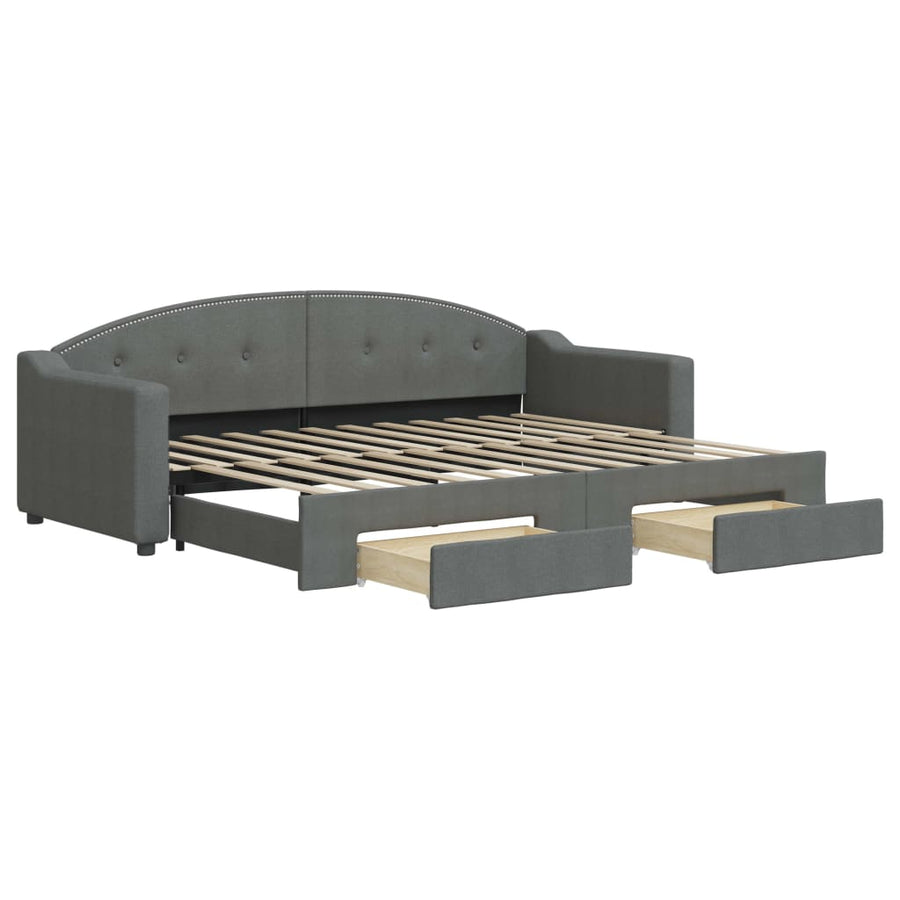 Slaapbank Onderschuifbed En Lades Stof 80 x 200 cm Donkergrijs met onderschuifbed en lade