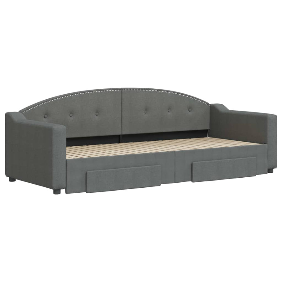 Slaapbank Onderschuifbed En Lades Stof 80 x 200 cm Donkergrijs met onderschuifbed en lade