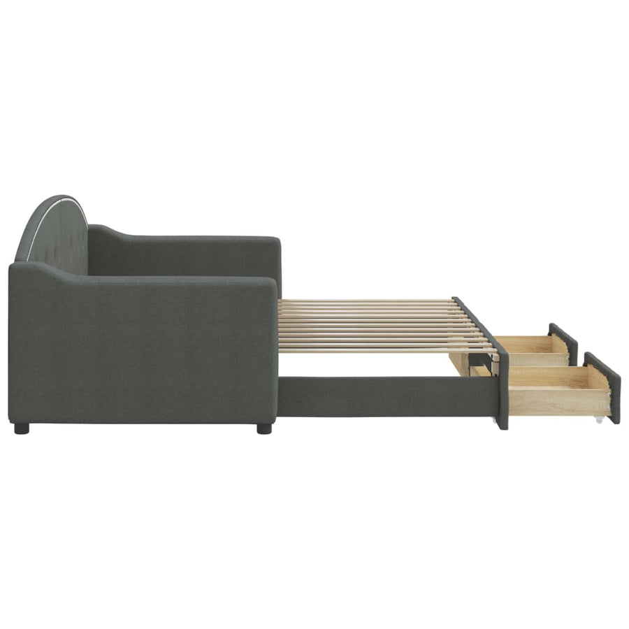 Slaapbank Onderschuifbed En Lades Stof 80 x 200 cm Donkergrijs met onderschuifbed en lade