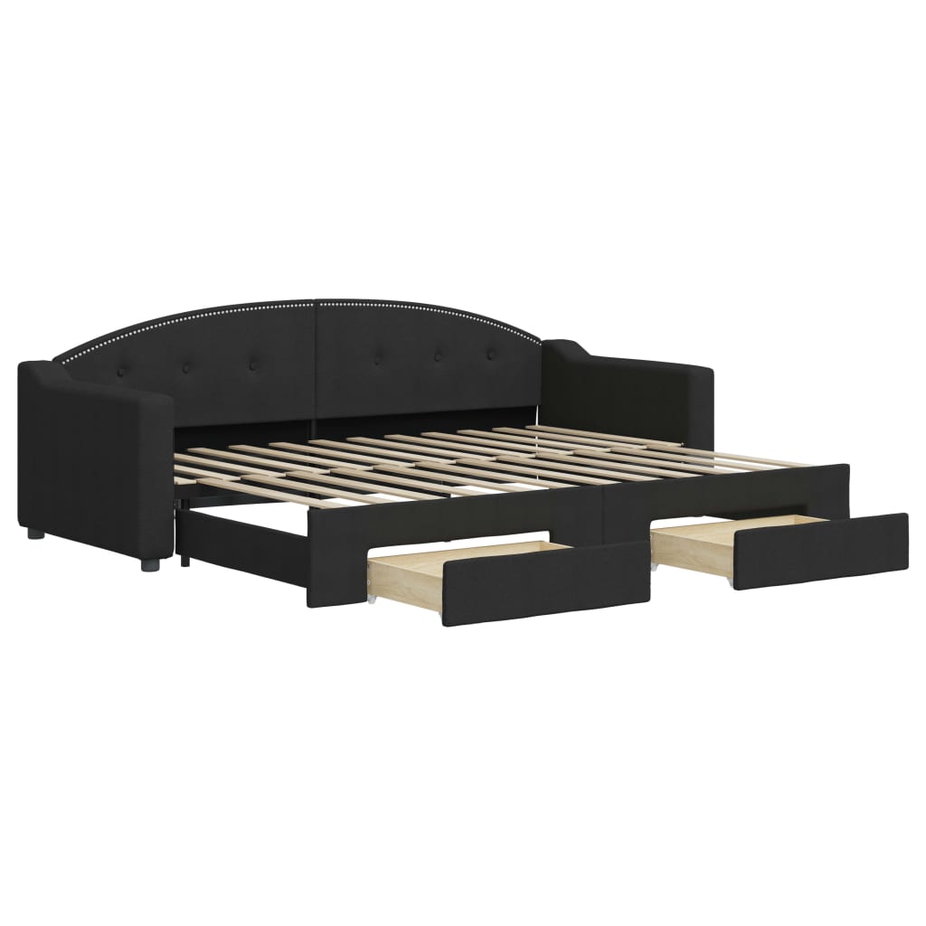 Slaapbank S Stof 80 x 200 cm Zwart met onderschuifbed en lade