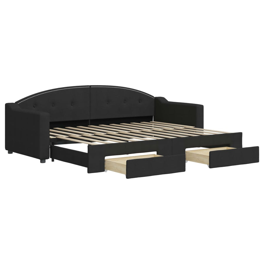 Slaapbank S Stof 80 x 200 cm Zwart met onderschuifbed en lade