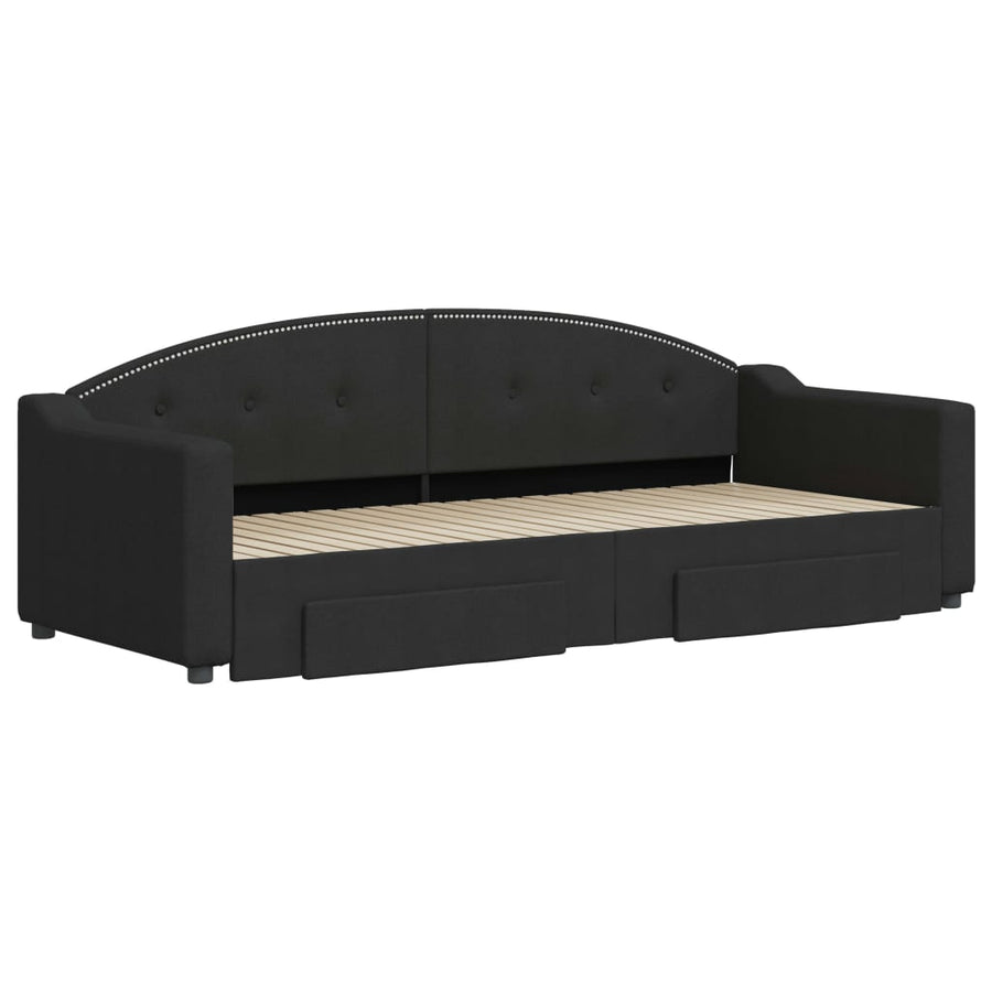 Slaapbank S Stof 80 x 200 cm Zwart met onderschuifbed en lade