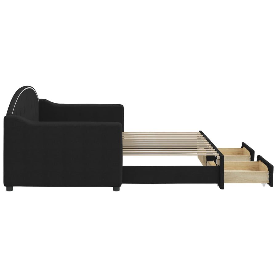 Slaapbank S Stof 80 x 200 cm Zwart met onderschuifbed en lade