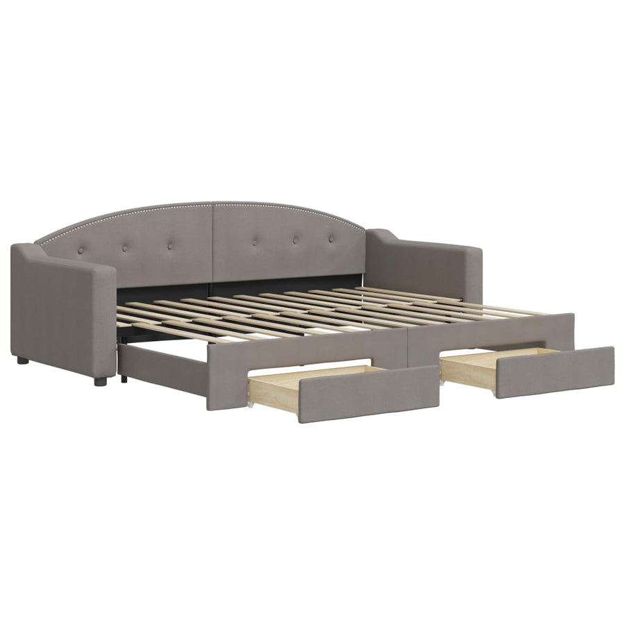 Slaapbank S Stof 80 x 200 cm Taupe met onderschuifbed en lade