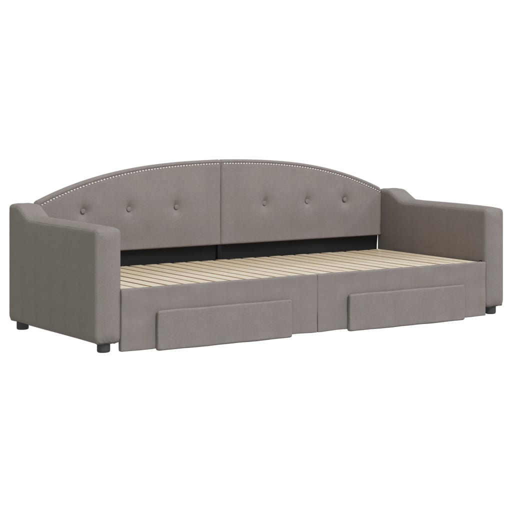 Slaapbank S Stof 80 x 200 cm Taupe met onderschuifbed en lade