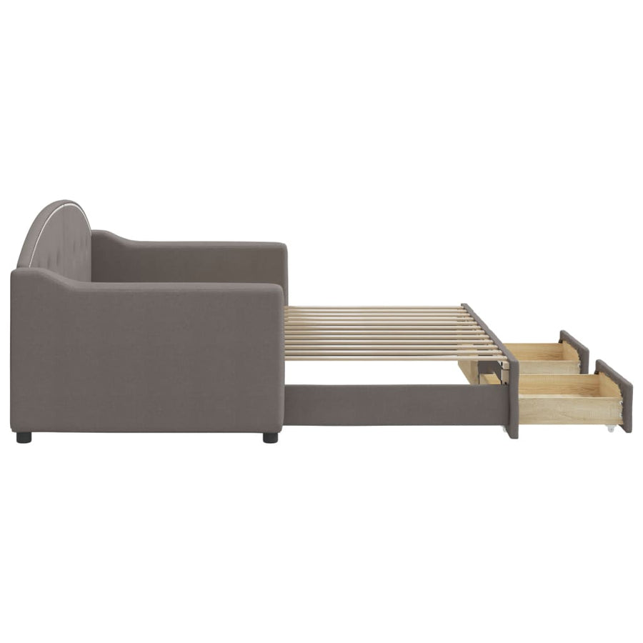 Slaapbank S Stof 80 x 200 cm Taupe met onderschuifbed en lade