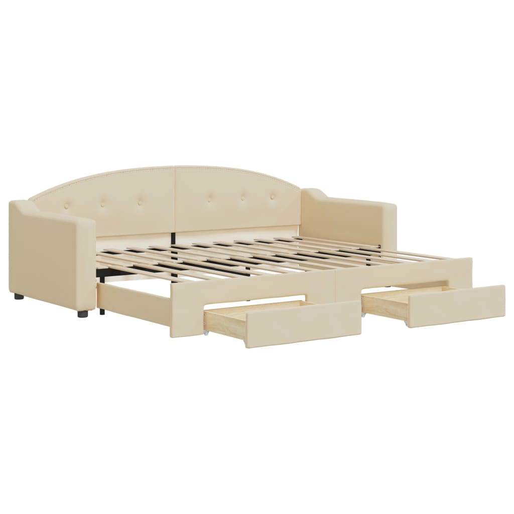 Slaapbank S Stof Kleur 80 x 200 cm Crème met onderschuifbed en lade