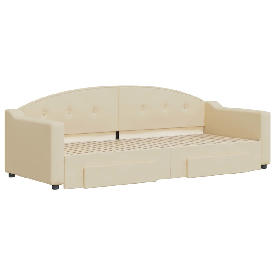 Slaapbank S Stof Kleur 80 x 200 cm Crème met onderschuifbed en lade