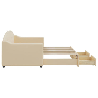 Slaapbank S Stof Kleur 80 x 200 cm Crème met onderschuifbed en lade