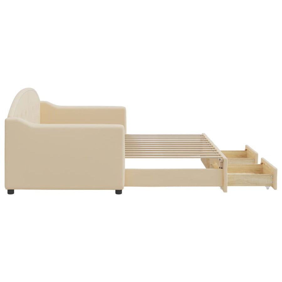 Slaapbank S Stof Kleur 80 x 200 cm Crème met onderschuifbed en lade