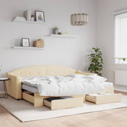 Slaapbank met onderschuifbed en lades 80x200 cm crème