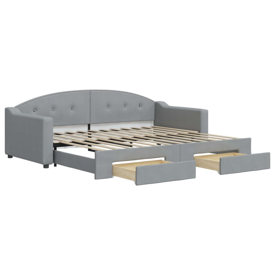 Slaapbank S Stof 90 x 200 cm Lichtgrijs met onderschuifbed en lade