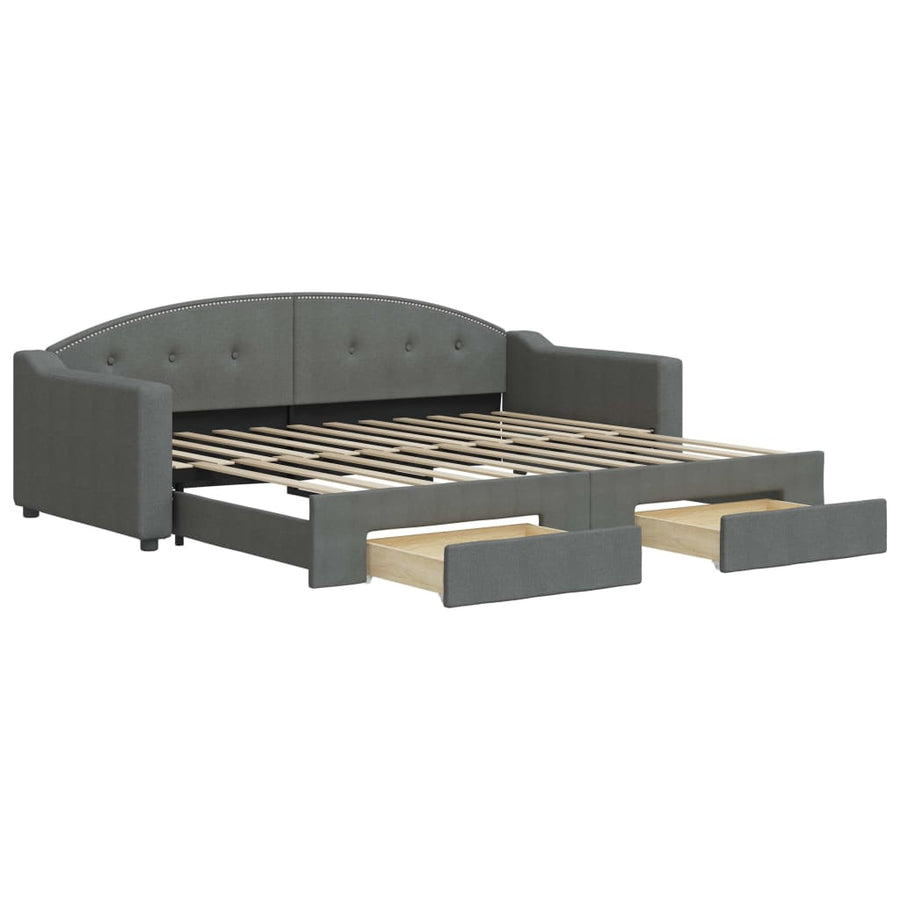 Slaapbank Onderschuifbed En Lades Stof 90 x 200 cm Donkergrijs met onderschuifbed en lade
