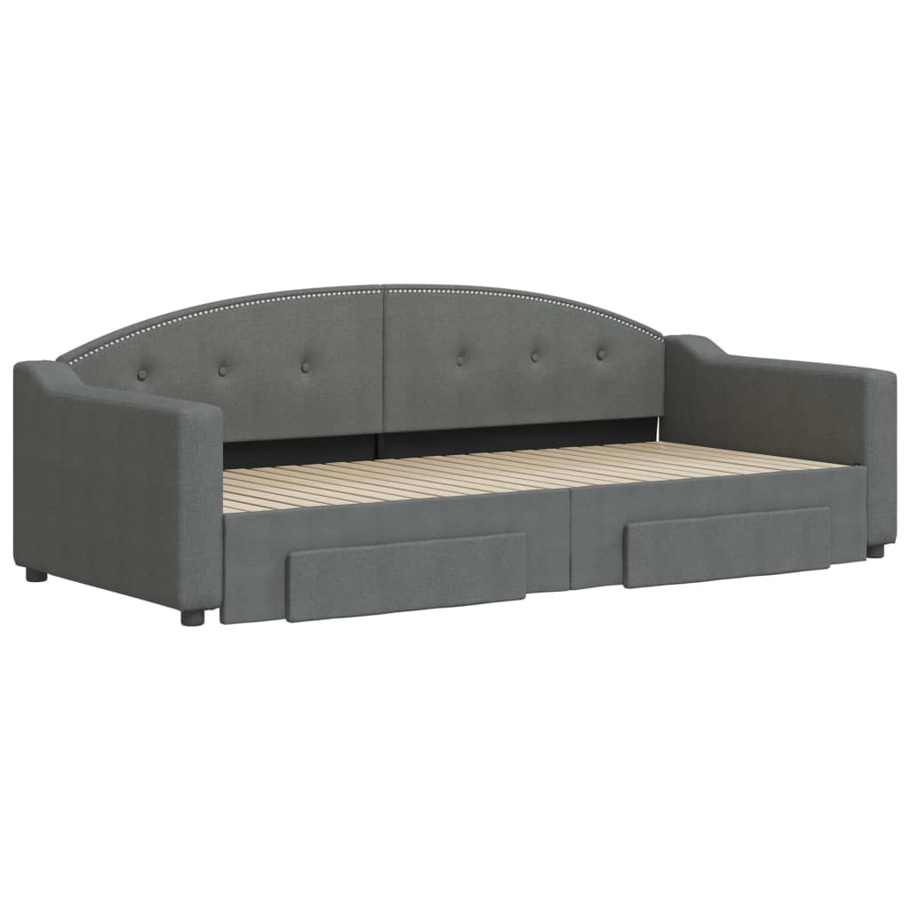 Slaapbank Onderschuifbed En Lades Stof 90 x 200 cm Donkergrijs met onderschuifbed en lade