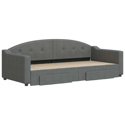 Slaapbank Onderschuifbed En Lades Stof 90 x 200 cm Donkergrijs met onderschuifbed en lade