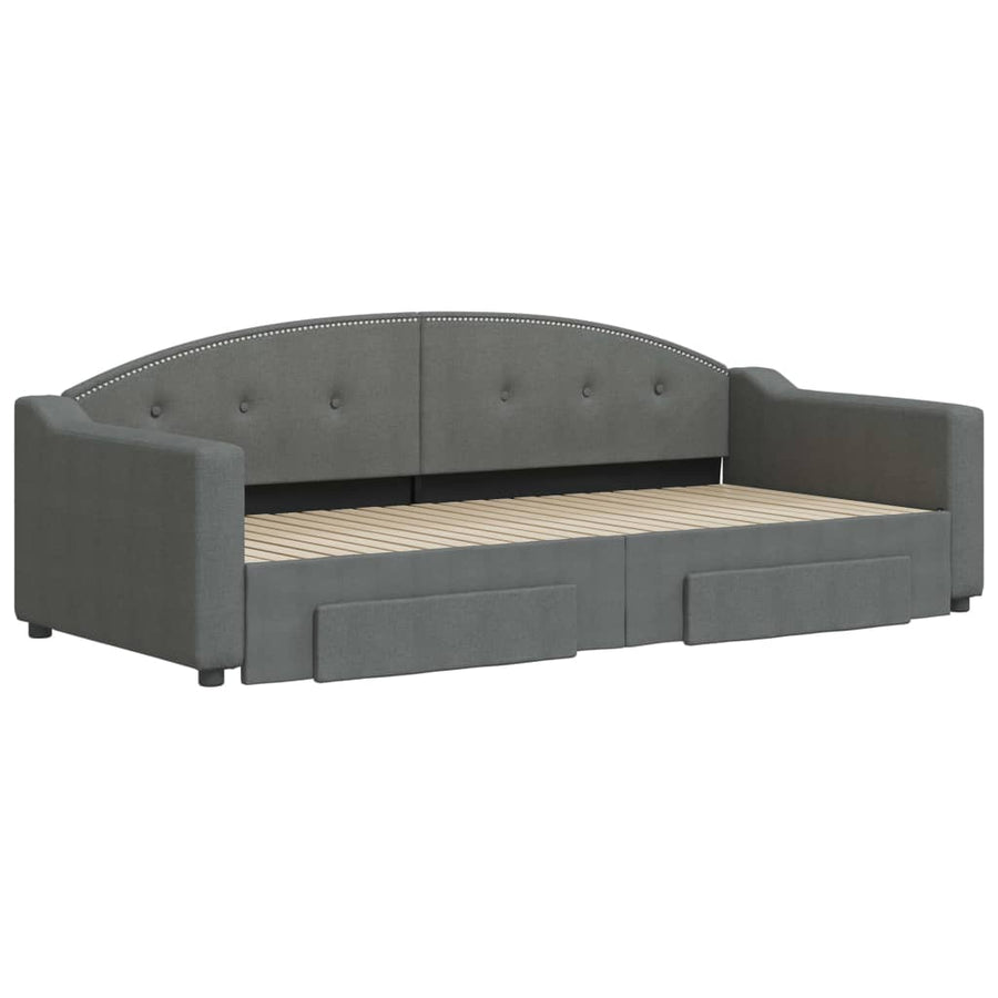 Slaapbank Onderschuifbed En Lades Stof 90 x 200 cm Donkergrijs met onderschuifbed en lade