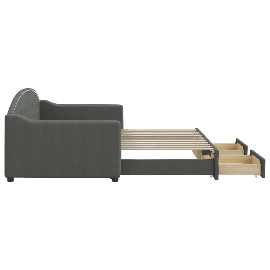 Slaapbank Onderschuifbed En Lades Stof 90 x 200 cm Donkergrijs met onderschuifbed en lade