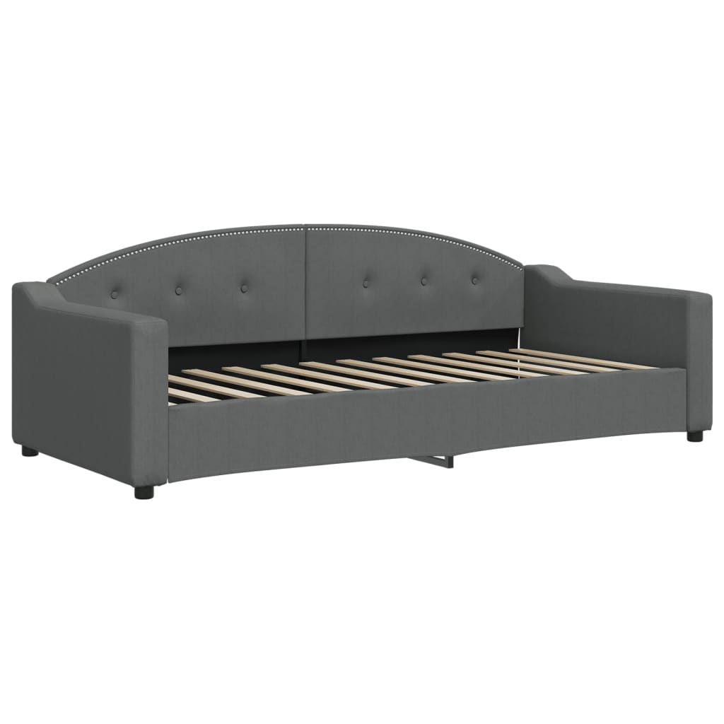 Slaapbank Onderschuifbed En Lades Stof 90 x 200 cm Donkergrijs met onderschuifbed en lade