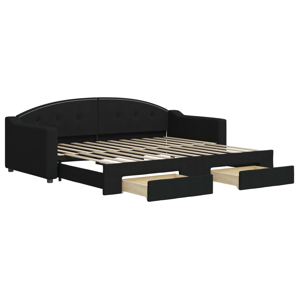 Slaapbank S Stof 90 x 200 cm Zwart met onderschuifbed en lade