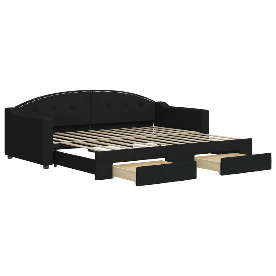 Slaapbank S Stof 90 x 200 cm Zwart met onderschuifbed en lade