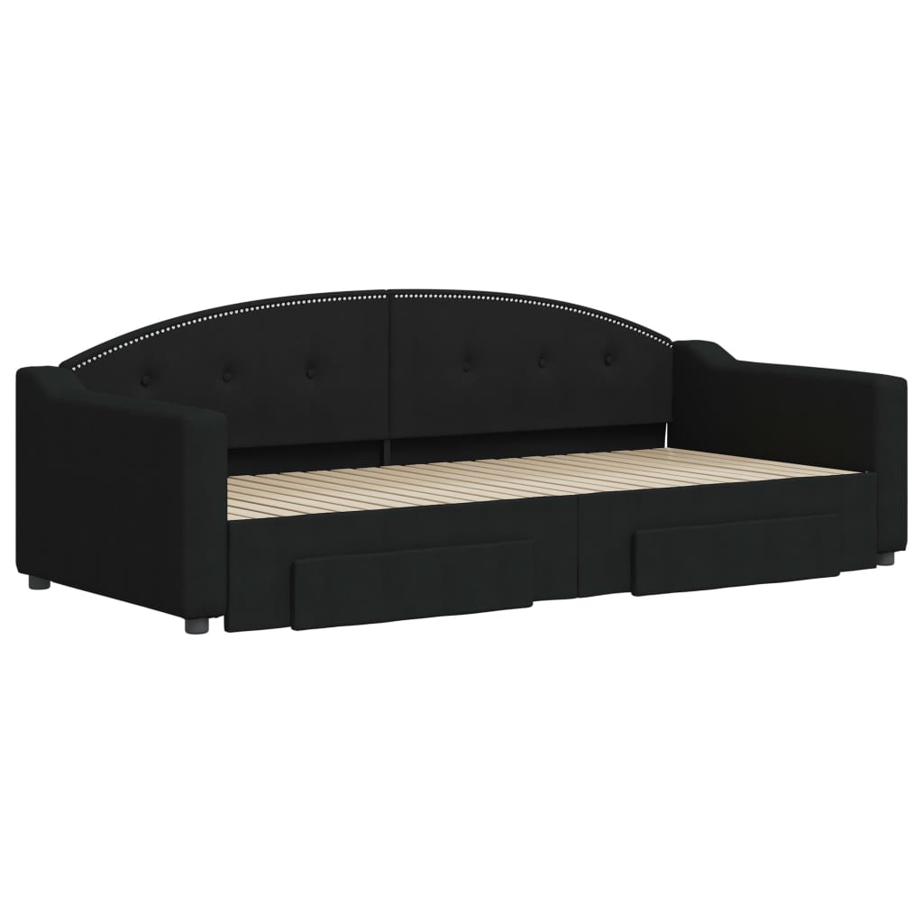 Slaapbank S Stof 90 x 200 cm Zwart met onderschuifbed en lade