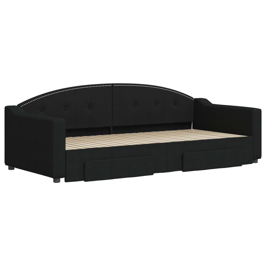 Slaapbank S Stof 90 x 200 cm Zwart met onderschuifbed en lade