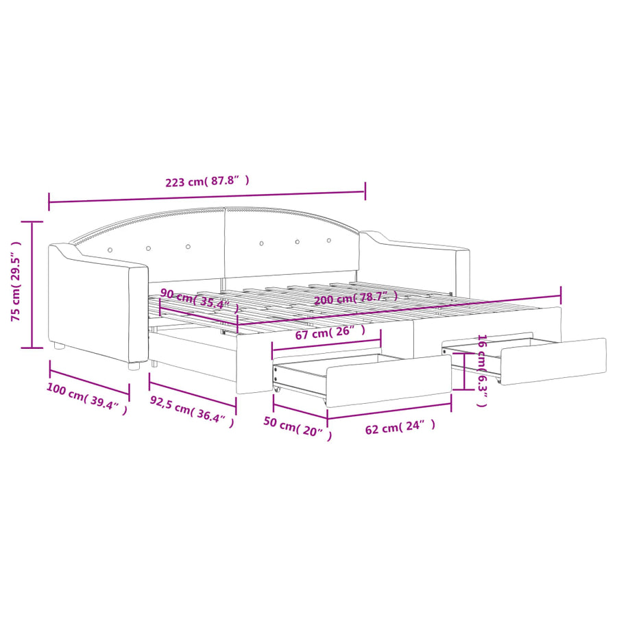 Slaapbank S Stof 90 x 200 cm Zwart met onderschuifbed en lade