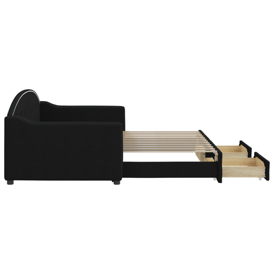 Slaapbank S Stof 90 x 200 cm Zwart met onderschuifbed en lade