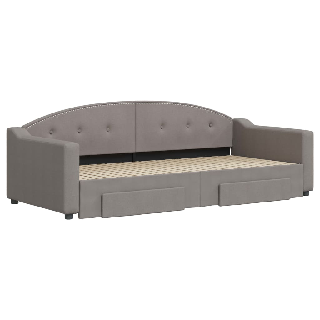 Slaapbank Met Onderschuifbed En Lades 90X200 Cm Stof Taupe Taupe 90 x 200 cm