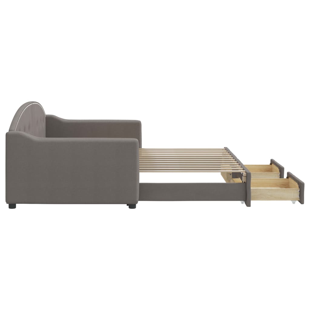 Slaapbank Met Onderschuifbed En Lades 90X200 Cm Stof Taupe Taupe 90 x 200 cm