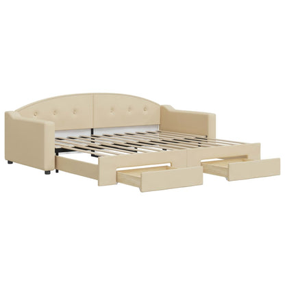 Slaapbank S Stof Kleur 90 x 200 cm Crème met onderschuifbed en lade