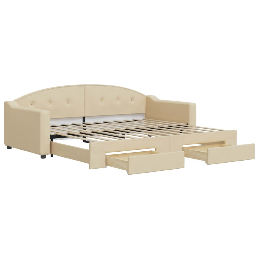 Slaapbank S Stof Kleur 90 x 200 cm Crème met onderschuifbed en lade
