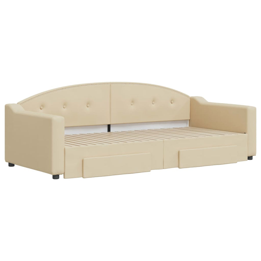 Slaapbank S Stof Kleur 90 x 200 cm Crème met onderschuifbed en lade