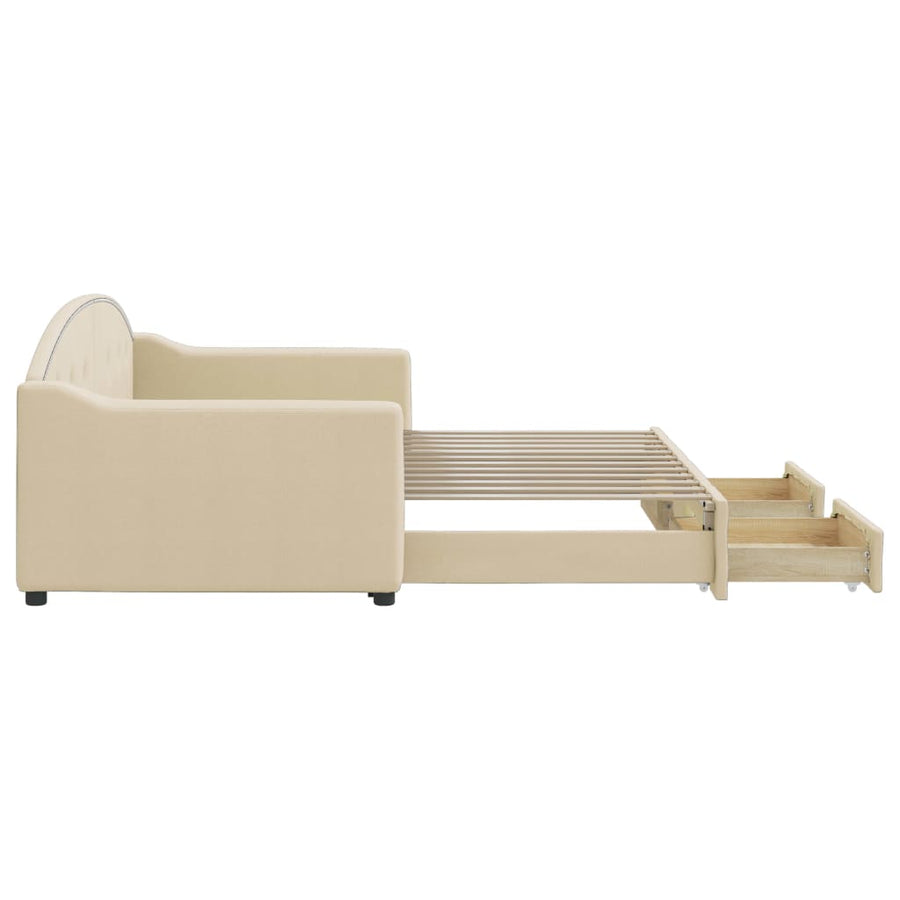 Slaapbank S Stof Kleur 90 x 200 cm Crème met onderschuifbed en lade