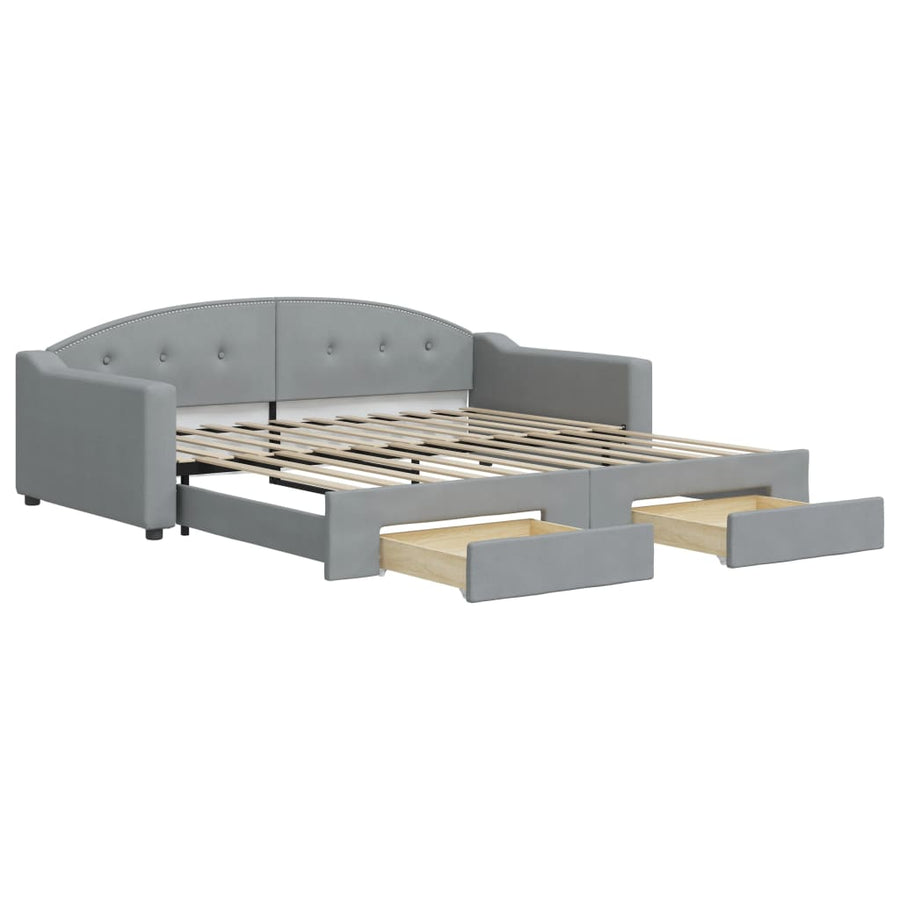Slaapbank Onderschuifbed En Lades Stof 100 x 200 cm Lichtgrijs met onderschuifbed en lade
