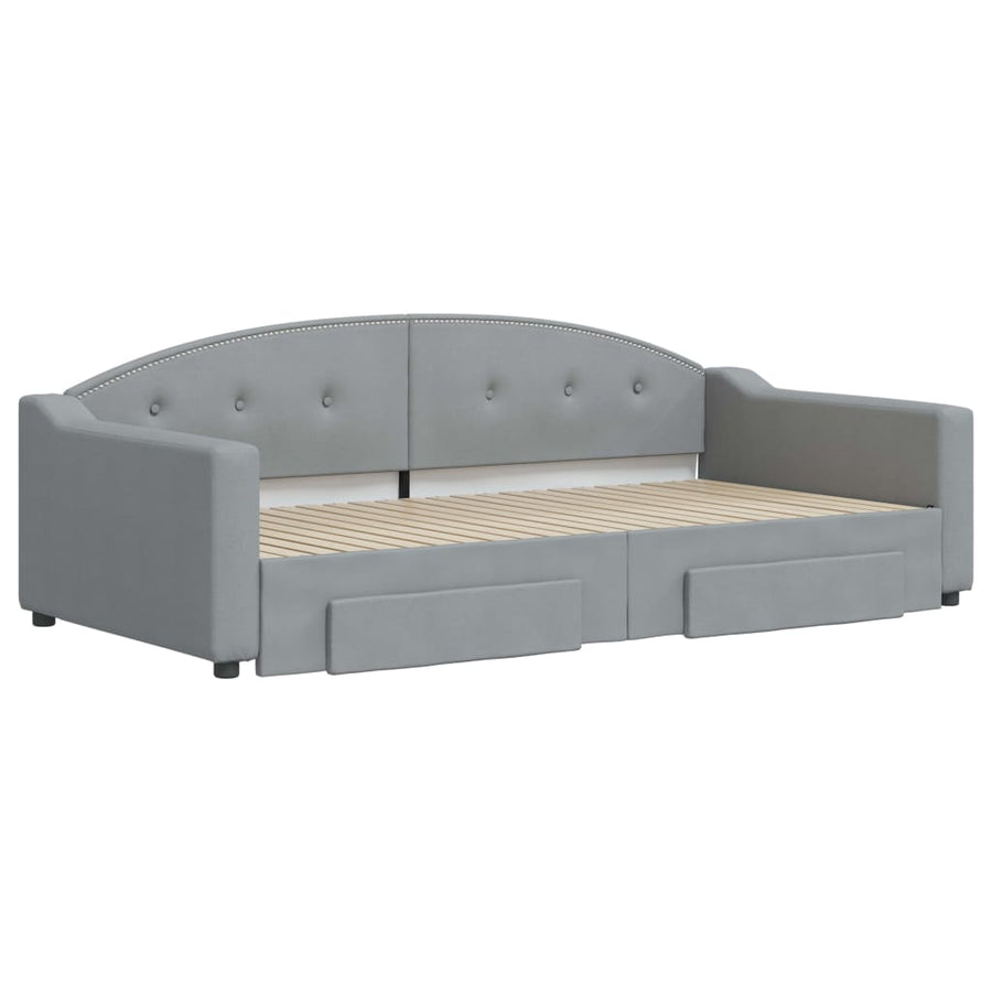 Slaapbank Onderschuifbed En Lades Stof 100 x 200 cm Lichtgrijs met onderschuifbed en lade