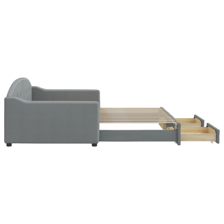 Slaapbank Onderschuifbed En Lades Stof 100 x 200 cm Lichtgrijs met onderschuifbed en lade