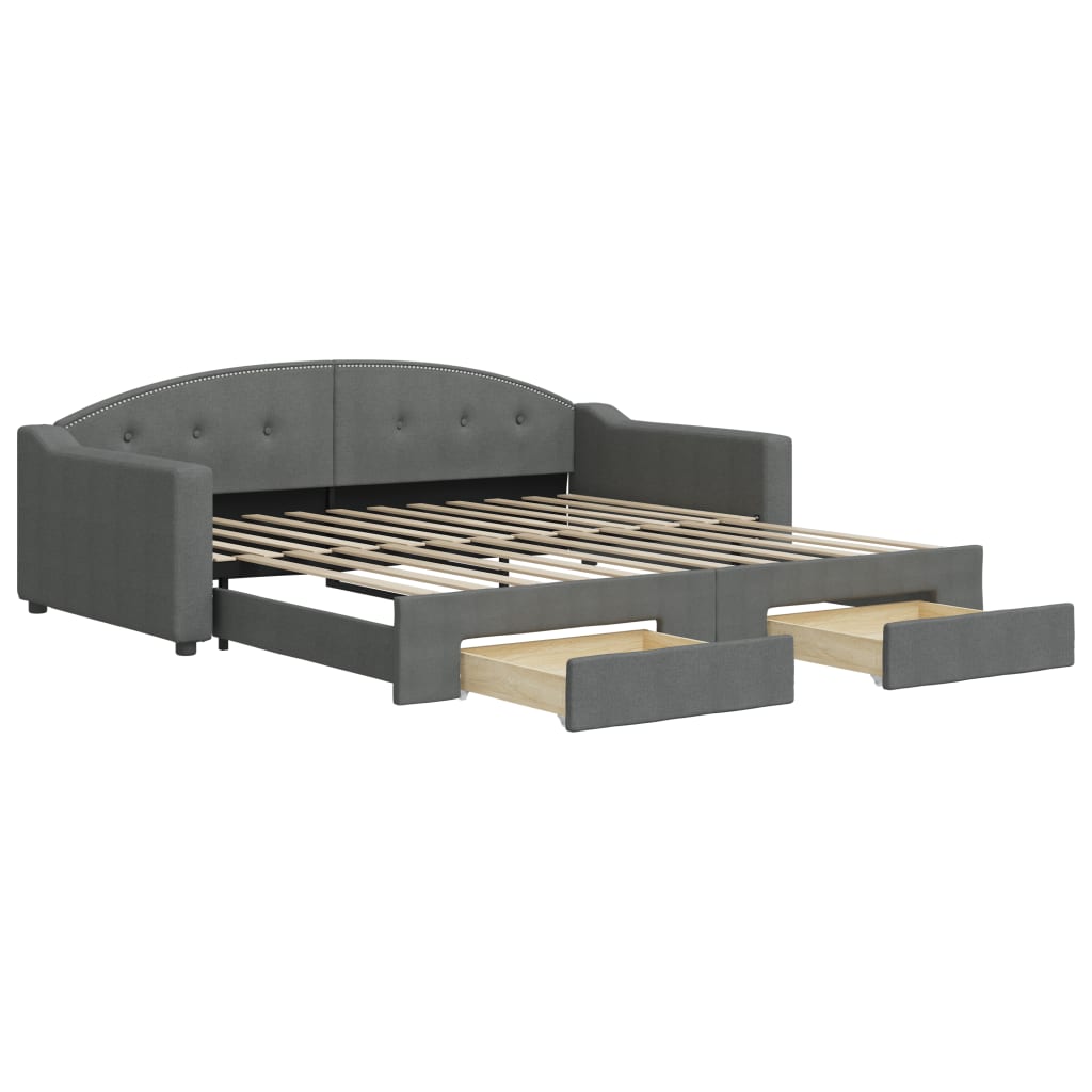Slaapbank onderschuifbed en lades 100x200 cm stof donkergrijs 100 x 200 cm Donkergrijs