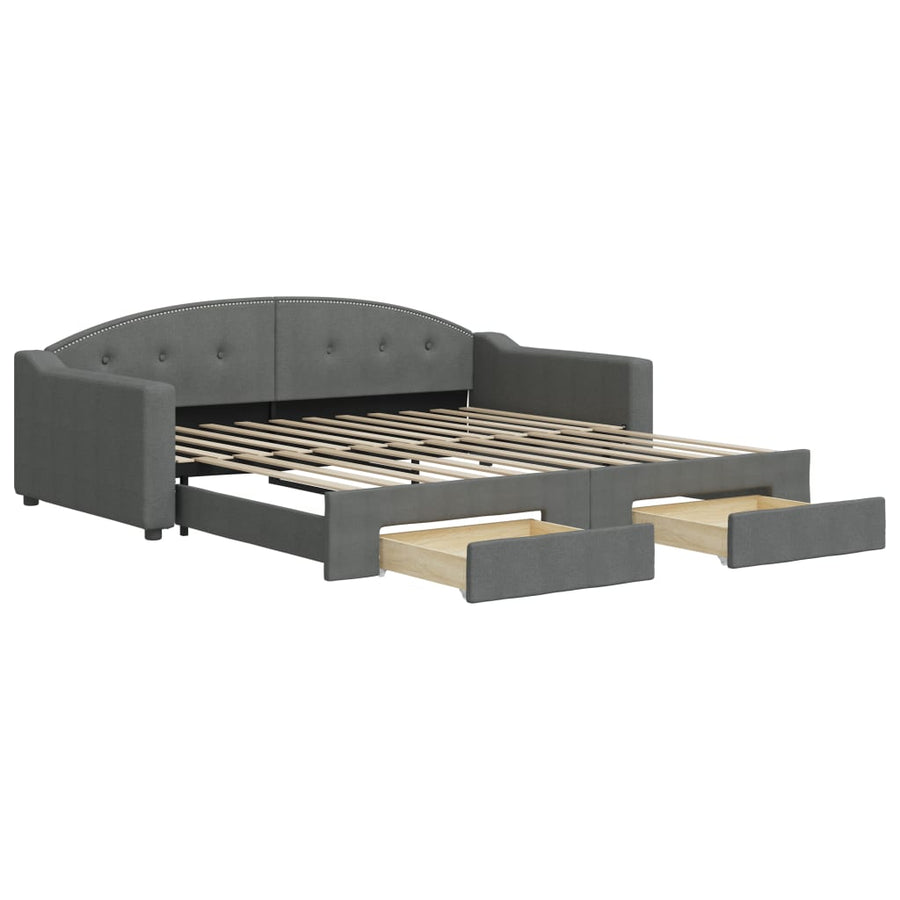 Slaapbank onderschuifbed en lades 100x200 cm stof donkergrijs 100 x 200 cm Donkergrijs