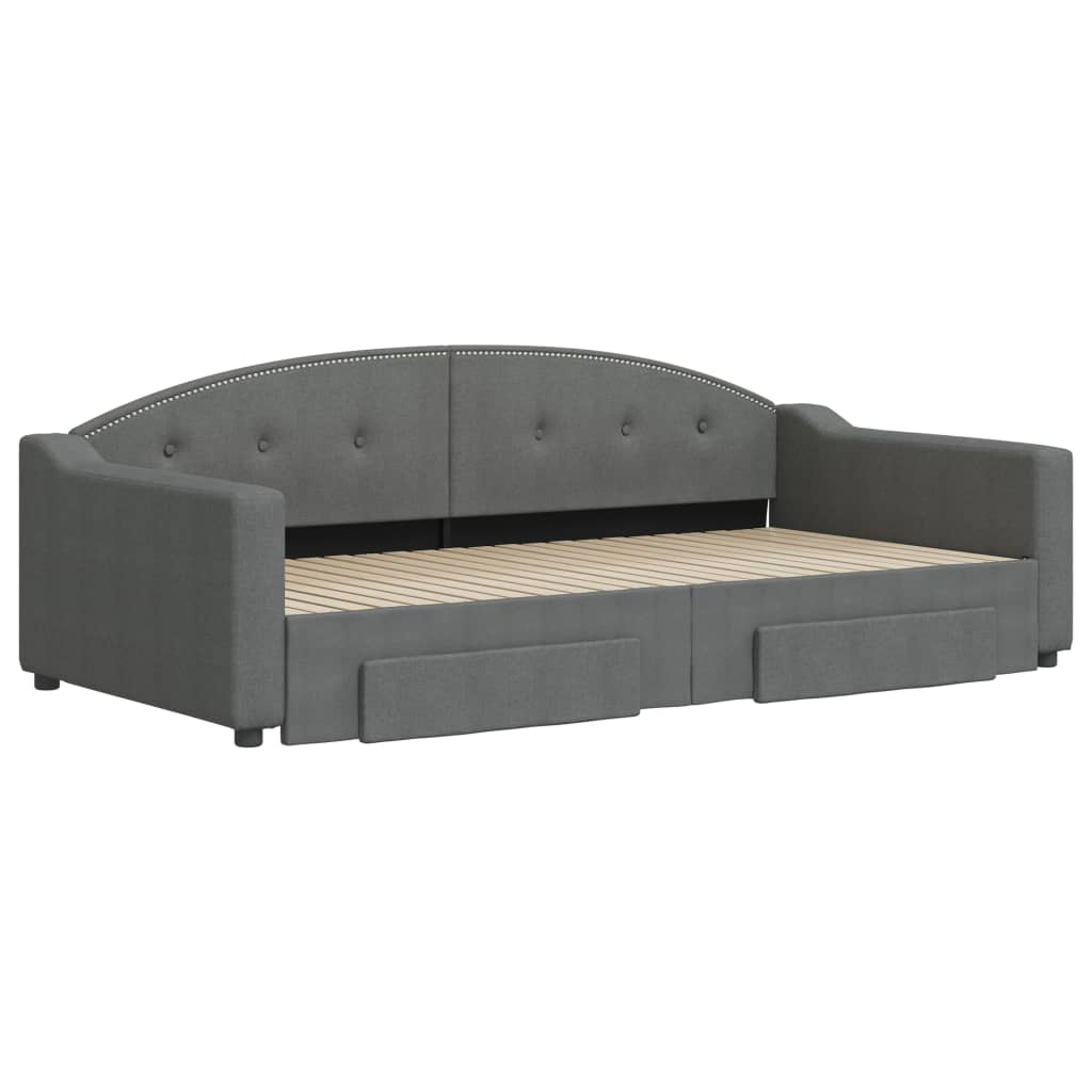 Slaapbank onderschuifbed en lades 100x200 cm stof donkergrijs 100 x 200 cm Donkergrijs
