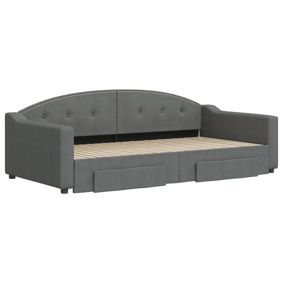 Slaapbank onderschuifbed en lades 100x200 cm stof donkergrijs 100 x 200 cm Donkergrijs