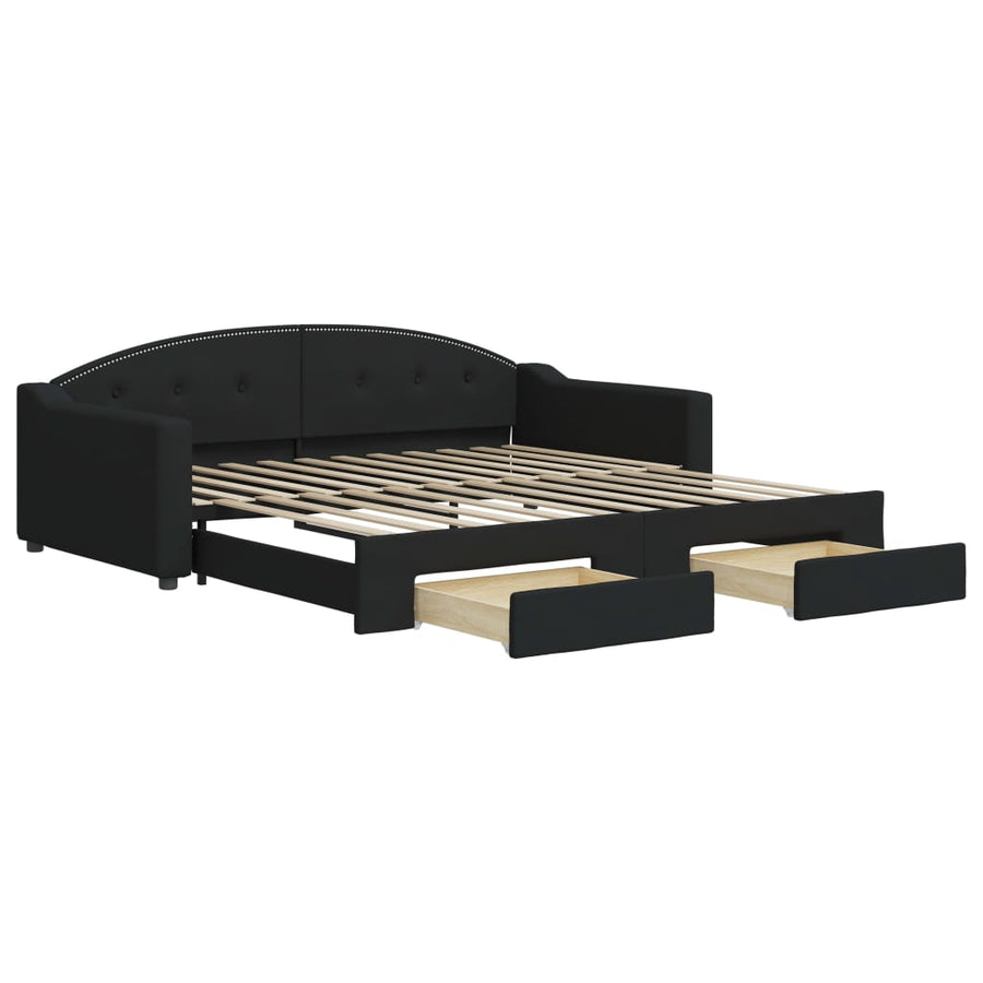 Slaapbank S Stof 100 x 200 cm Zwart met onderschuifbed en lade