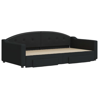Slaapbank S Stof 100 x 200 cm Zwart met onderschuifbed en lade