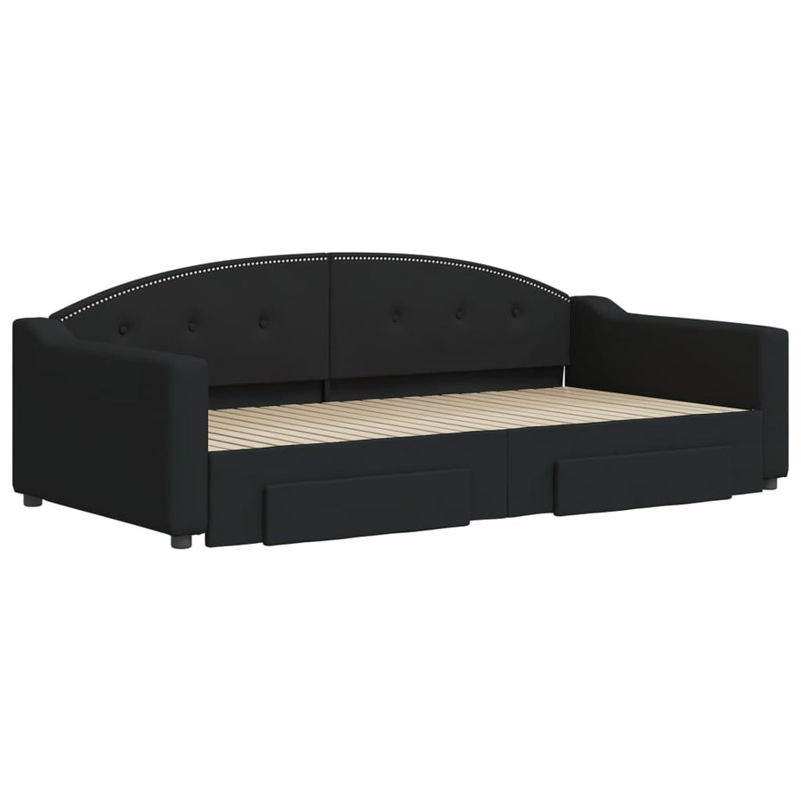Slaapbank S Stof 100 x 200 cm Zwart met onderschuifbed en lade