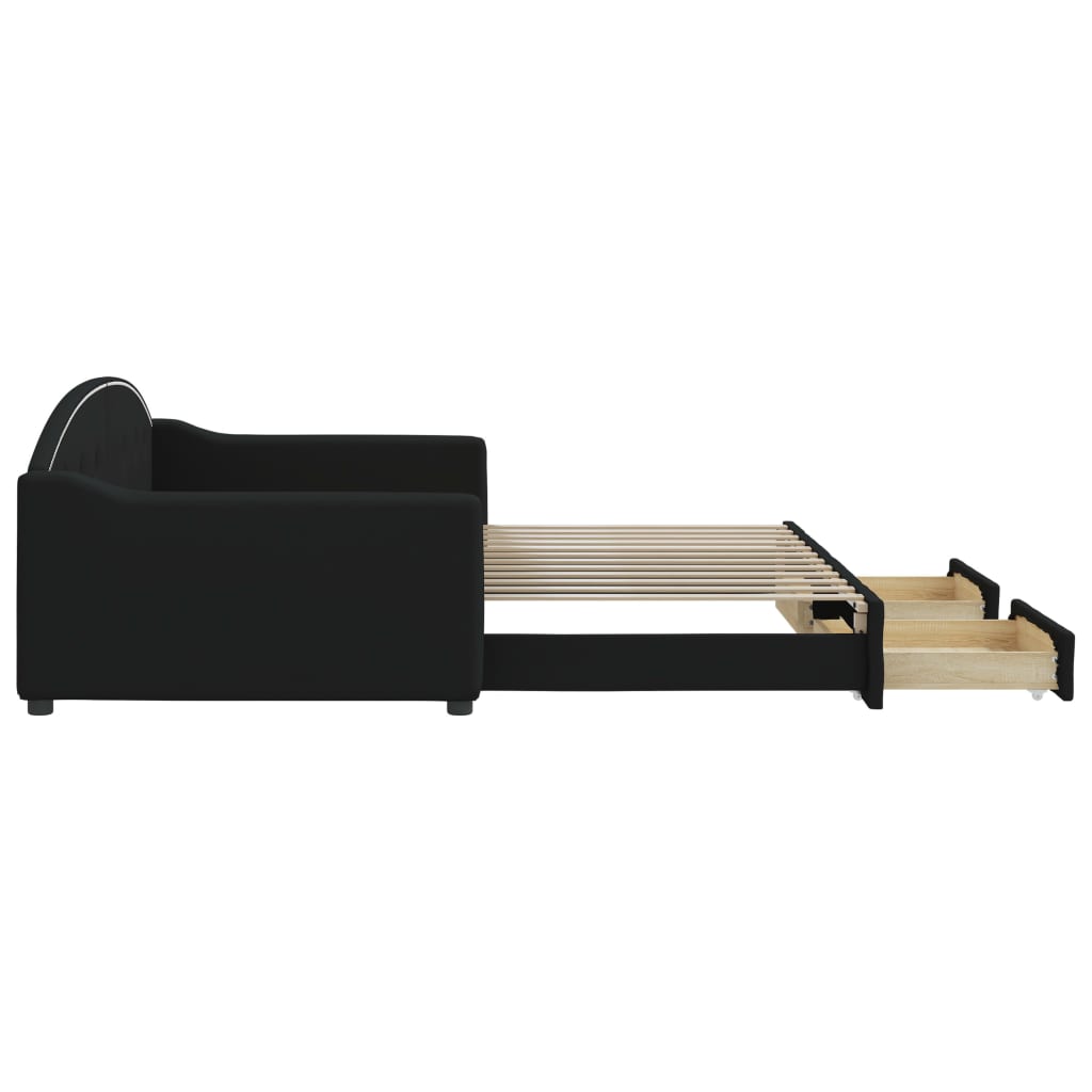 Slaapbank S Stof 100 x 200 cm Zwart met onderschuifbed en lade