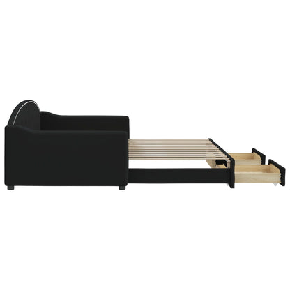 Slaapbank S Stof 100 x 200 cm Zwart met onderschuifbed en lade