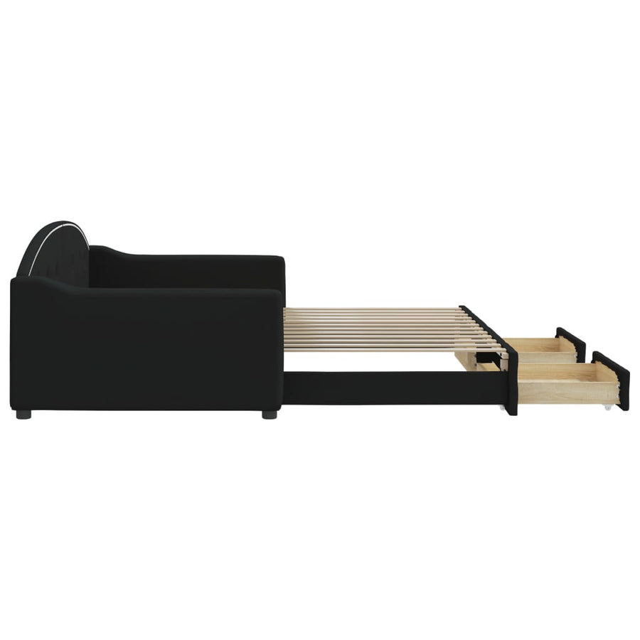 Slaapbank S Stof 100 x 200 cm Zwart met onderschuifbed en lade